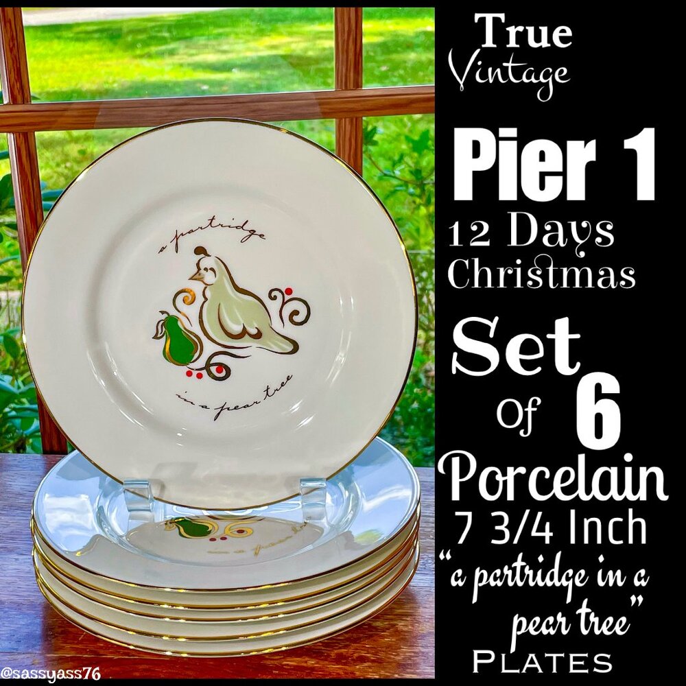 ▪️VTG▪️PIER 1▪️Set of 6 Porcelain 7.75 Inch "A Partridge In A Pear Tree" Plates
